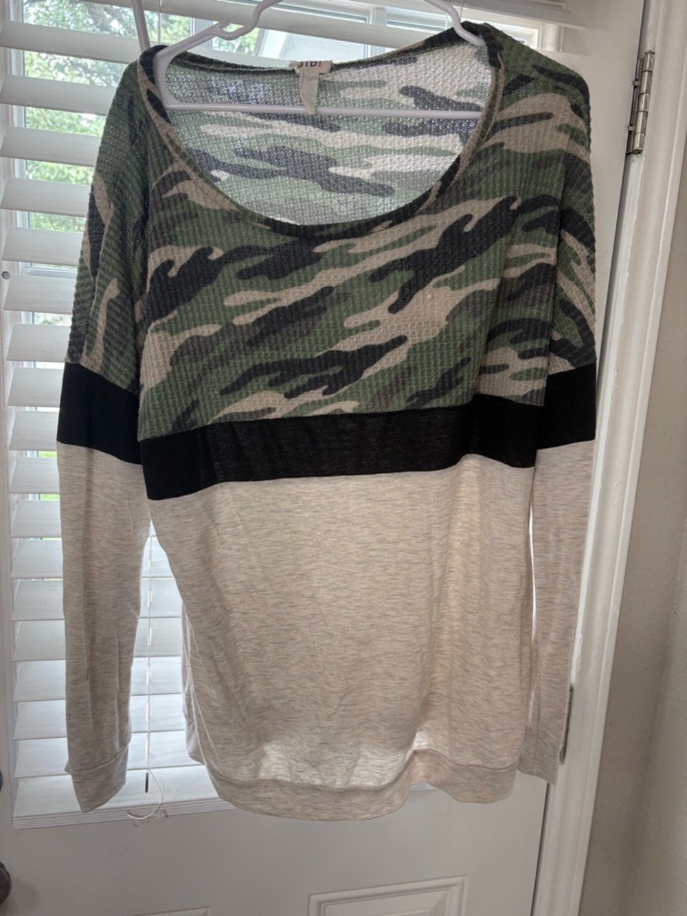 BiBi Green Camo Colorblock Long Sleeve Tee
